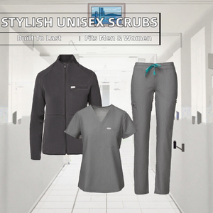 Tenues d'hôpital médicales tendance en coton et polyester à manches courtes, avec pantalon de jogging et motif tissé dessiné à la main, marque privée - Product Image 2