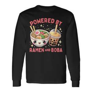 Camiseta de manga larga Powered By Ramen And Boba para amantes de la comida - Product Image 1