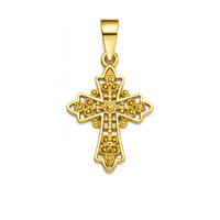 Pendentif Croix Chrétienne Ornée en Filigrane Or 14K Fait Main JJ BRAVO, Détails Floraux, Bijoux Fins, Sans Nickel, Sans Plomb
