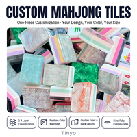 Ensemble de Mahjong Thème Sirène Bleu Pâle 160 Tuiles en Acrylique, Art Corallien et Animaux Marins, Luxe Minimaliste Coastal, Jeu de Mahjong Décoratif, Cadeau