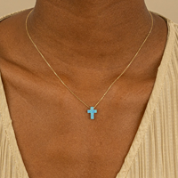 Nouveautés collier de bijoux fins 925 en argent sterling 18k or personnalisé bleu opale pierre croix pendentif collier