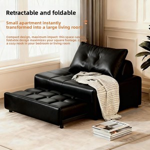 Divano <span class=keywords><strong>Letto</strong></span> Doppio Pieghevole Multifunzionale in Legno, Estensibile, per Piccoli Appartamenti, Colore Crema - Product Image 2