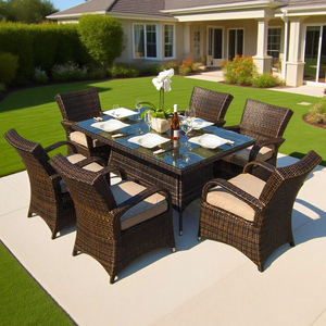 Juego de comedor cómodo e impermeable para exteriores, <span class=keywords><strong>mesa</strong></span> <span class=keywords><strong>y</strong></span> <span class=keywords><strong>sillas</strong></span> de ratán para 2-8 para patio <span class=keywords><strong>y</strong></span> muebles de patio para niños - Product Image 1