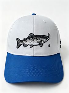 Gorra de pesca de lona de algodón de 6 paneles, blanca y azul, popular para exteriores, con bordado de trucha, estilo casual, visera corta, tipo Dad Hat, novedad 2026 - Product Image 3