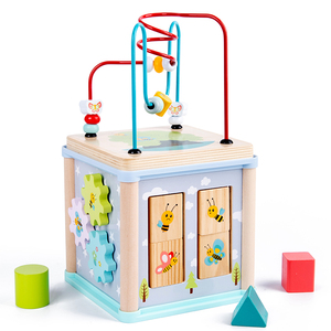 Jouet éducatif multifonctionnel en bois pour enfants, à cinq en un, à quatre faces, avec des perles enroulées, intéressant pour la cognition animale - Product Image 1