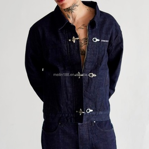 Veste en jean sur mesure 14oz à boucle de pompier et crochet de pont, en denim brut japonais selvedge coupé pour hommes - Product Image 2