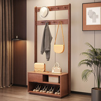 Porte-manteau autoportant en bois massif NKAHS avec étagère à chaussures et crochets pour rangement d'entrée, design minimaliste
