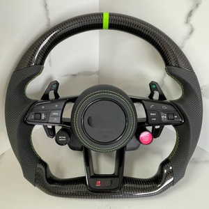 Volant de <span class=keywords><strong>voiture</strong></span> sport en fibre de carbone pour Audi R8 TT Mk2/Mk3 B8 RS TTS TTRS RS3-7 A3-A8 Q3-Q7, forme <span class=keywords><strong>D</strong></span>, 4/3 branches, en cuir - Product Image 2