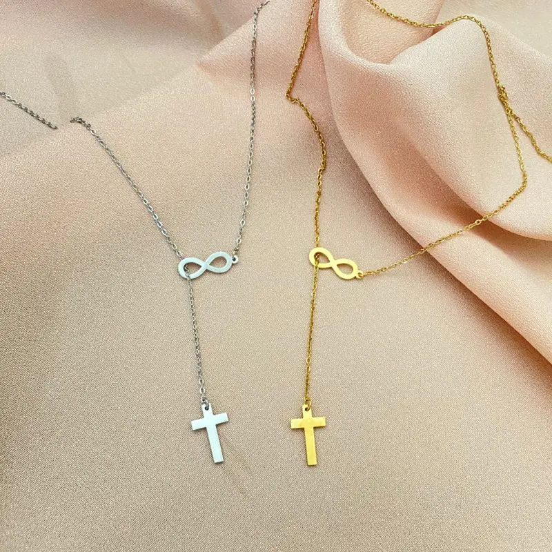 Ciondolo lungo croce digitale 8 collane pendenti per le donne collana dal Design semplice eleganti gioielli in acciaio inossidabile