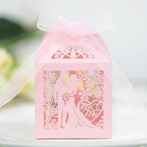 Hollow Mr & Mrs <b>Wedding</b> Candy Boxes, Floral Bride Groom Paper Favor Gift Boxes with <b>Ribbon</b> for <b>Wedding</b> Guest Chocolate Packaging - Product Image 1