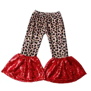 Groothandel luipaard print broek met rode lovertjes bell bottoms