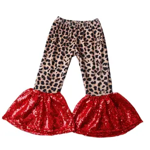 Großhandel leopard print hosen mit rot pailletten glocke böden