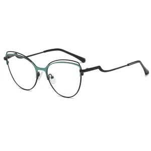 2022弹簧圈猫眼双色绿色金属防蓝光montures optiques豪华2021眼镜女士