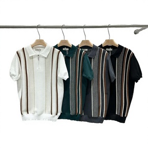 Men's Half <b>Zip</b> Knitted Viscose/Polyester 180g Short Sleeve Patchwork Casual Summer Front Logo Heat-Transfer Printed OEM Service - Product Image 3