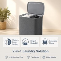 Panier à linge avec couvercle, pliable, 2 compartiments, panier à linge sale en plastique, trieur de linge pliable pour salle de bain, chambre à coucher