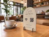 Support de table en bois gravé au laser personnalisé avec code QR pour restaurant, café, hôtel, support de menu WiFi