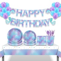 Décoration pour fête d'anniversaire en forme de sirène, fournitures en papier pour 8 personnes, personnalisé, MM031