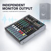 Mélangeur audio 4 canaux ET-40SUSB, 3 entrées mono, 1 entrée stéréo, Bluetooth, USB, MP3, égaliseur 3 bandes, alimentation fantôme 48V pour l'enregistrement et le streaming en direct