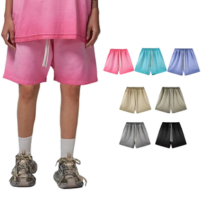 Shorts unisexes American Street 385G délavés et usés |   Pantalon décontracté rétro délavé style Ins Dirty Dye avec cordon de serrage pour couple - Product Image 4