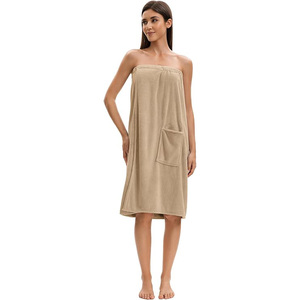Wholesale Custom logo Shower <strong>Wrap</strong> Robe Spa Bathrobe Adjustable <strong>Velcro</strong> Microfiber <strong>Towel</strong> Bathrobe <strong>Towel</strong> Dress - Product Image 4