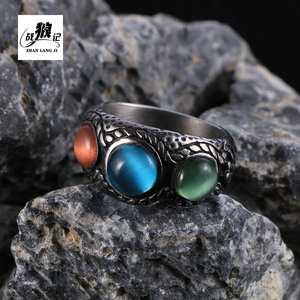 Zhan Lang Ji – bague rétro ethnique en pierre œil de chat, monture en argent, bijoux unisexes SA1181 - Product Image 1