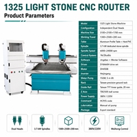 Routeur CNC Chenmai 1325 à double broche indépendante avec évier en acier inoxydable, table de travail 1300x2500mm, broche 3.7kW, 380V, garantie 1 an