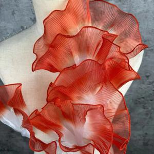 ผ้าออร์แกนซ่าไ<span class=keywords><strong>ล</strong></span>่เฉดสีเขียวโปร่งแสง ขอบลายใบบัว จีบ 3 มิติ ผ้าลูกไม้ขนาดใหญ่ ประกายรุ้ง สำหรับงานตกแต่ง - Product Image 4