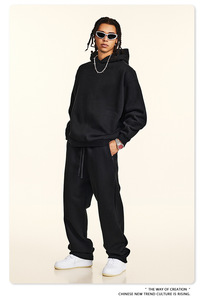 345G <span class=keywords><strong>di</strong></span> cotone solido con cerniera tasche in <span class=keywords><strong>pile</strong></span> felpe con cappuccio pantaloni da Jogger Set sport invernali Low MOQ <span class=keywords><strong>tuta</strong></span> da uomo <span class=keywords><strong>tuta</strong></span> da Jogging all'aperto - Product Image 2