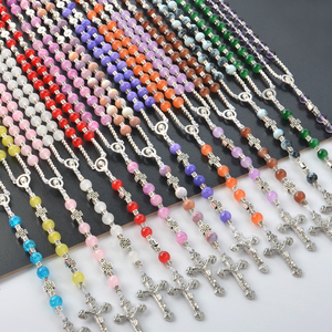 Collier de perles de verre Tespih Tasbih personnalisées 6mm 8mm 10mm perles de chapelet de prière musulman chapelet religieux catholique en argent - Product Image 4