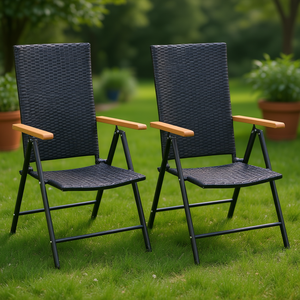 Chaises de jardin en rotin PE noir, pliables, avec structure en acier, ensemble de 2 meubles d'extérieur - Product Image 2