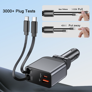fast retractable car charger <b>type</b> <b>c</b> car charger fast charge pd 2 retractable 4 in 1 cables and usb port car charger <b>adapter</b> - Product Image 2