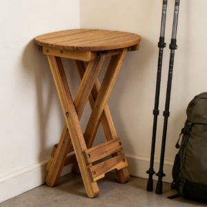 Small Outdoor Wooden <strong>Folding</strong> Edge <strong>Table</strong> <strong>Coffee</strong> <strong>Table</strong> Round Brown Retro Style Suitable for <strong>Out</strong> of Court Use - Product Image 3