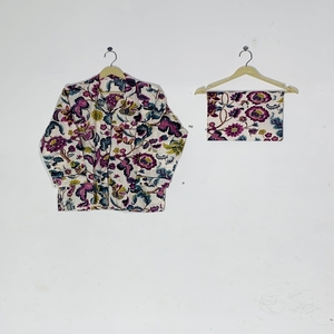 Nouvel ensemble de pyjama imprimé floral uni - Vêtement de nuit en coton à col rabattu, tenue de nuit et de détente bohème d'été pour femme, idéal comme cadeau - Product Image 2