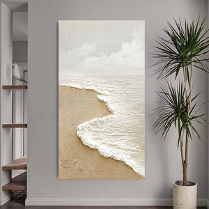 Pintura al óleo pintada a mano, escena de playa con olas del mar, 120x60cm, arte de pared minimalista moderno para sala de estar, decoración de fondo para sofá - Product Image 3