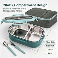 Boîte à lunch bento isotherme en acier inoxydable de 28 oz avec 2 compartiments, sac repas pour contrôle des portions, ensemble de couverts, sans BPA, compatible congélateur