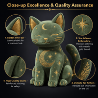 Peluche personnalisée en forme de chat, jouet en peluche brodé OEM, motif lune et étoile, certifiée CE EN71 ASTM, vente en gros d'usine pour cadeau d'enfant