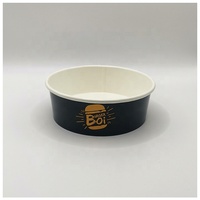 Boîtes d'emballage alimentaire jetables en papier kraft rondes de 750 ml, 500 ml, 900 ml, personnalisées, imprimées en noir, pour salade de fruits à emporter avec couvercle