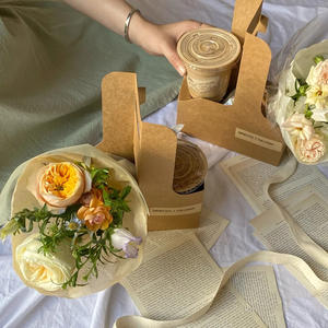 صندوق هدايا محمول للقهوة والزهور مع شعار مخصص، صندوق حمل للكيك والزهور يسع كوبين أو 4 أكواب مع مقبض - Product Image 3