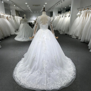 Vestido de Novia de Manga Larga, Elegante, con Escote Corazón, Apliques y Cola de Capilla, Corte en A, Vestidos de Novia Lsbh17 - Product Image 3