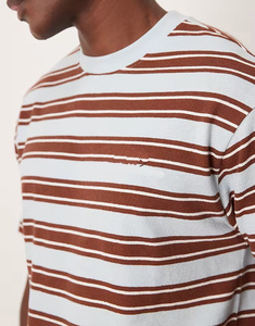 T-shirt rayé pour homme de haute qualité avec logo personnalisé, col rond décontracté, manches courtes, t-shirts d'été légers en coton, vente en gros - Product Image 4