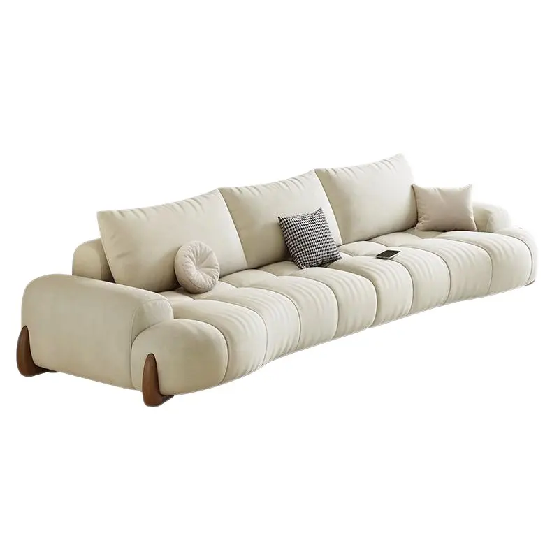 أريكة اللون الفرنسية ذات التصميم البسيط والنمط الكريمي المنحني الناعم أريكة غرفة المعيشة مجموعة أرائك غرفة المعيشة