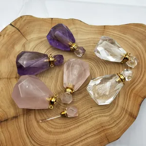 紫水晶天然水晶宝石香水工艺宝石瓶工艺品项链小瓶带棒项链饰品女孩礼品