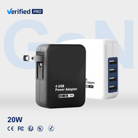 Cargador de Viaje Eléctrico TKT 5V Gan con 4 Puertos USB, 20W, para Laptop y Teléfono, Enchufes UK/AU, Entrada 220V/110V, Certificado CE/FCC