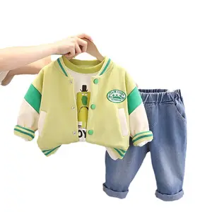 2023 neue ausländische Art Baby kleidung Frühling und Herbst Farbe passend Baseball Uniform dreiteiligen Anzug trendy