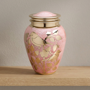 European Pink Silver Blessing Birds Metal Urn Keepsake Funerals Supplies - Indian Home Crafts - Product Image 3
