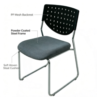Chaise de conférence ergonomique moderne rembourrée en tissu, siège de réunion avec dossier solide et base en métal pour bureaux et salles de réunion scolaires