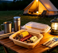 Conteneur en papier kraft carré biodégradable à usage industriel, boîte à lunch imperméable pour barbecue en plein air, directement de l'usine