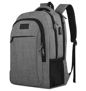 旅行笔记本电脑背包，带USB充电端口的商务耐用笔记本电脑背包，防水学院包Com