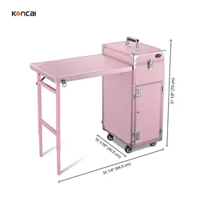 KONCAI FAMA 공장 콘카이 특허 네일 테이블 핑크 매니큐어 워크 스테이션 접이식 롤링 휴대용 케이스