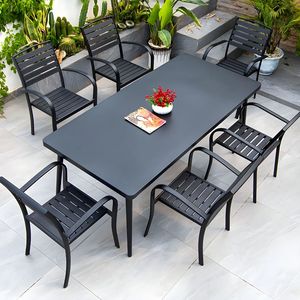 Hot Selling Plastic Garden Dining <strong>Table</strong> and Chair Set 6 People Seaters Black Outdoor Furniture with Fire <strong>Table</strong> Made in China - Product Image 3